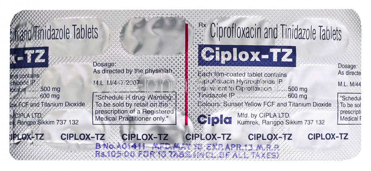 Ciprofloxacin 500mg tinidazole 600 mg