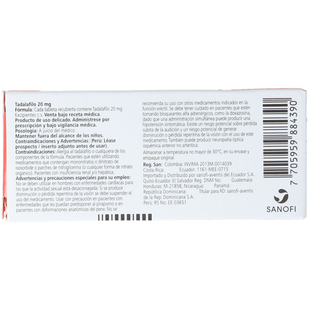 Tadalafil 20 mg comprimido recubierto genfar