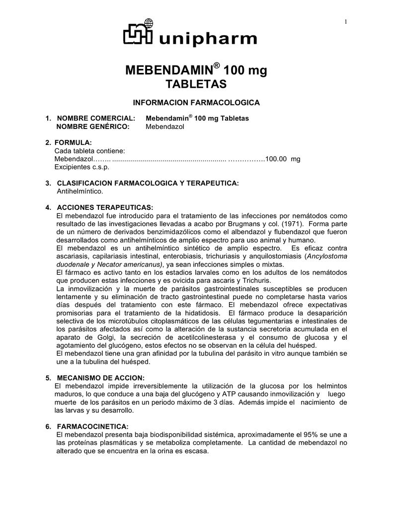 Mebendazol tableta 100 mg