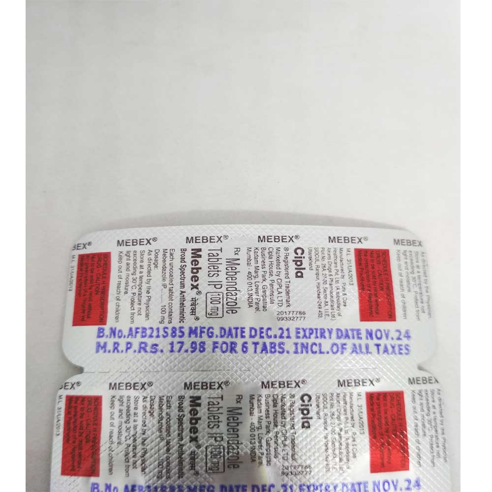 Mebendazole de 100 mg